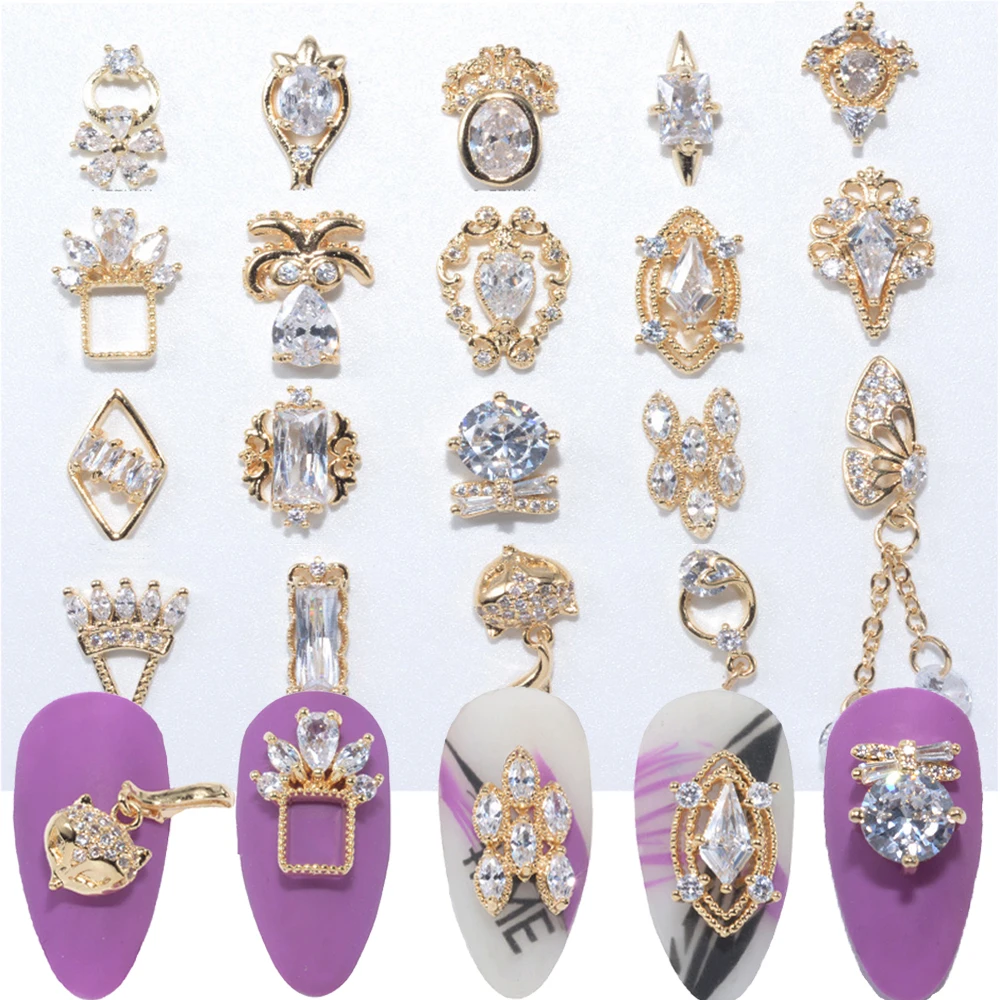 3d Luxe Bloem Manicure Accessoires Nail Art Decoraties Crystal Nail Zirkoon Nagel Steentjes Hanger Ketting Nagel Sieraden