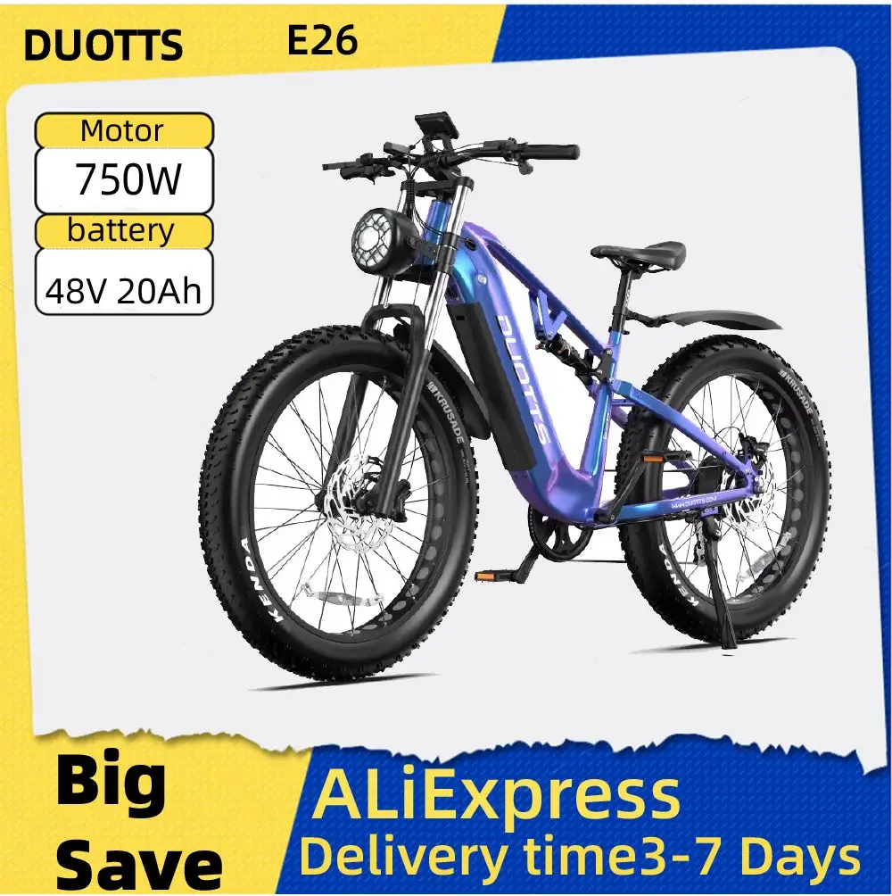 

DUOTTS E26 Adult Dual Suspension E-Mountain bike 48V 20Ah Battery Dual Motor Hydraulic Brake 26" Fat Tire Electric Bicycle