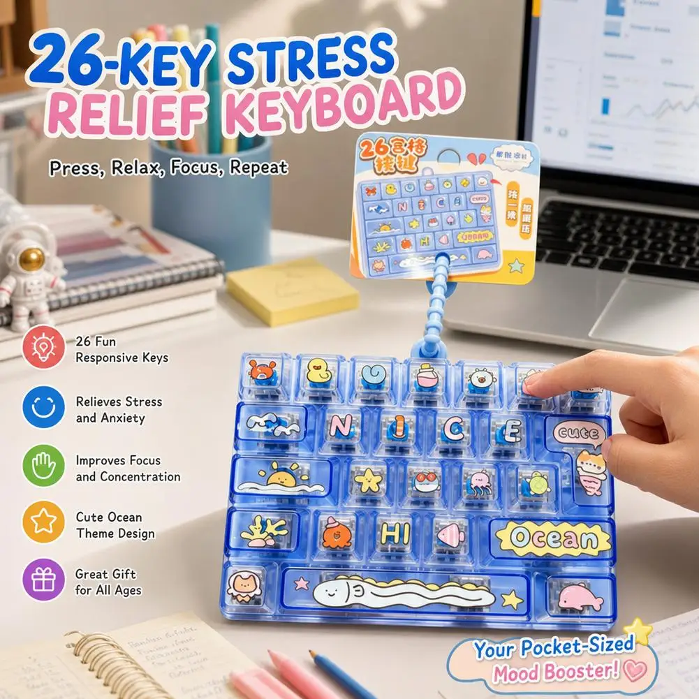 Creative 26 Key Simulated Keyboard Keychain Clicker Keyboard Pendants Anxiety Relief Backpack Pendant Candy Fidget Keycap