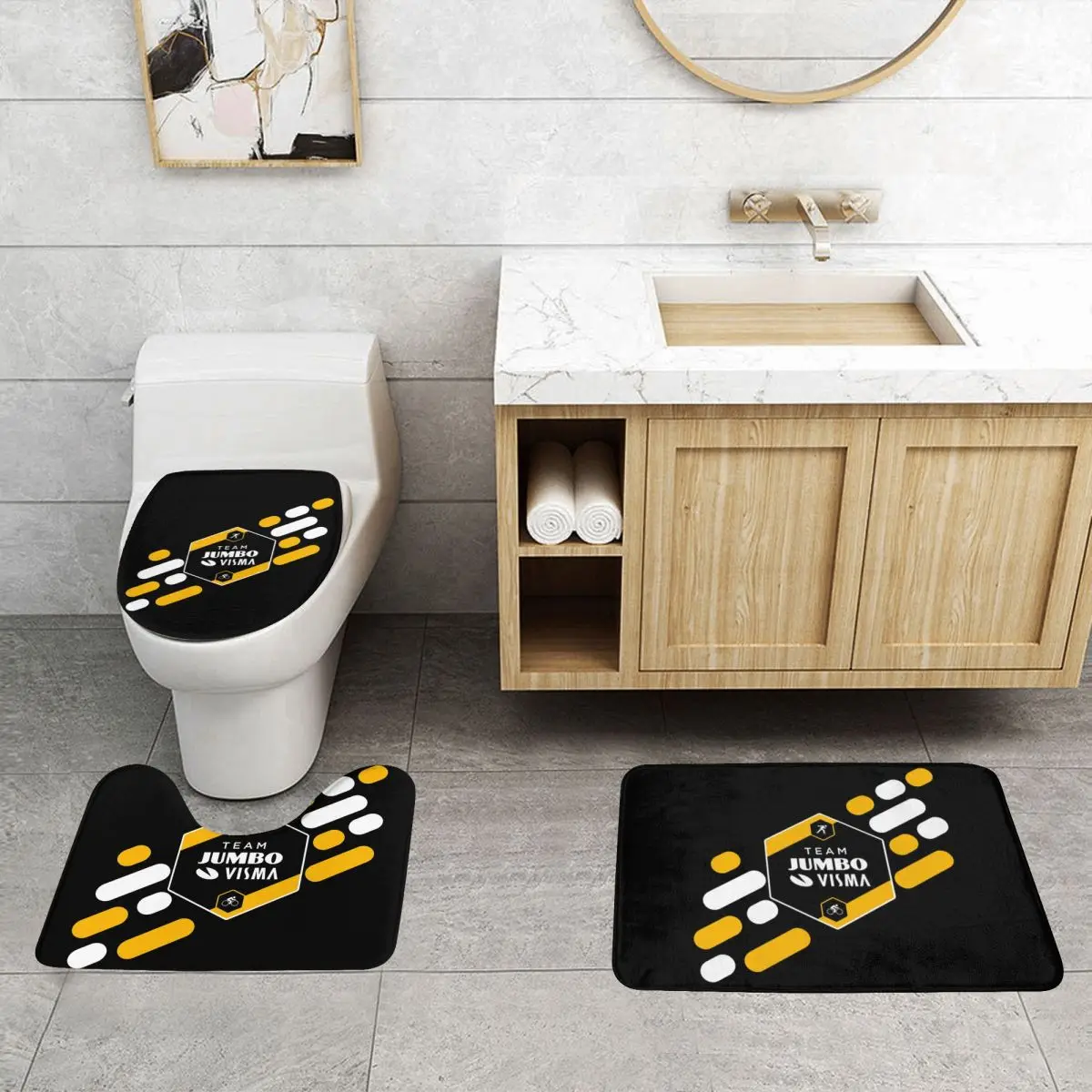 Custom [Jumbo Visma Pro Cycling Team 3 Piece Bathroom Rugs Absorbent Non-Slip Toilet Bath Mat Sets