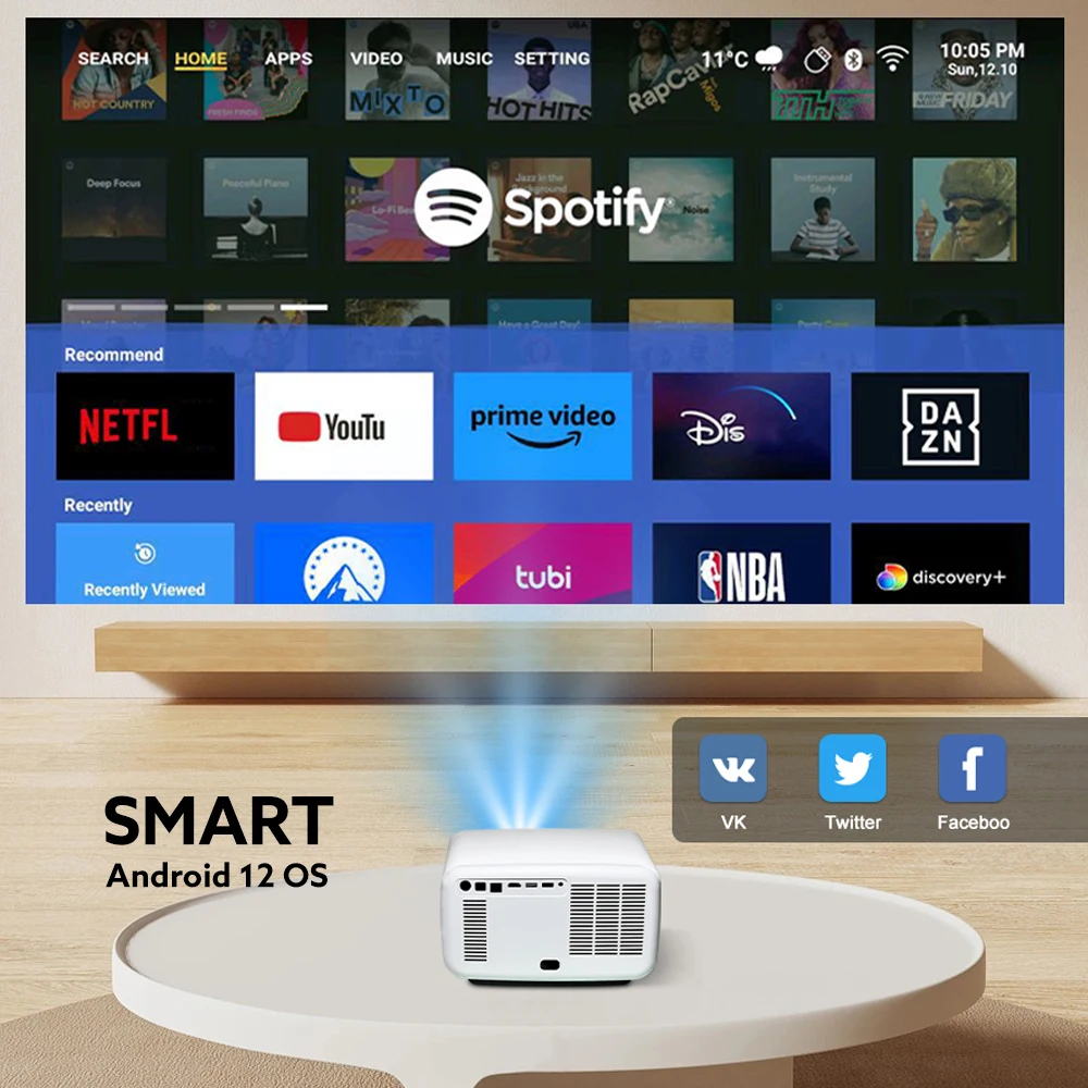 

Проектор D9W Ultra 3000 ANSI с высокой яркостью, поддержкой 4K видео, для домашнего кинотеатра, 1080P, Android 12, Smart, 3+128 ГБ, LED, для кинотеатров