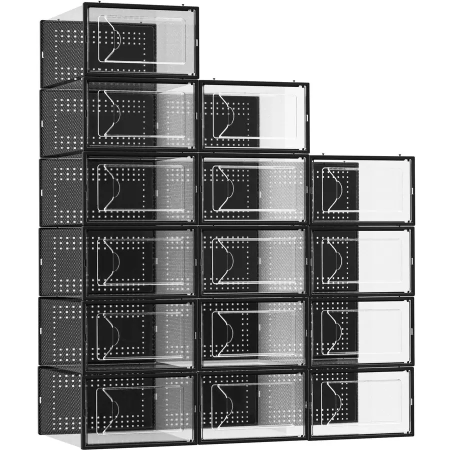 

Storage Box, 15 Pack Clear Plastic Stackable Shoe Organizer for Closet, Interlocking Design for Sneakers, Foldable Shoes Contai