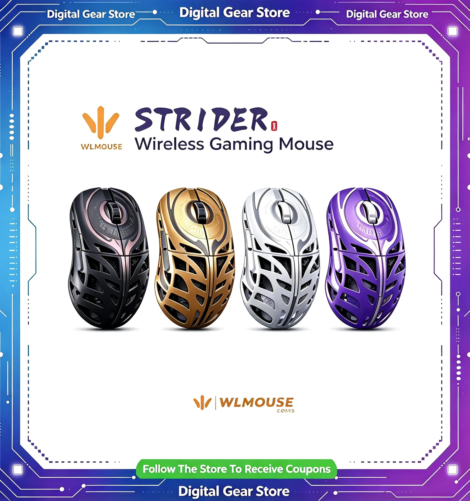 WLMOUSE Strider Wireless Gaming Mouse 45g Magnesium Alloy PAW3950HS 8K Polling Rate Omron TTC Switch RGB Gamer Mouse For PC
