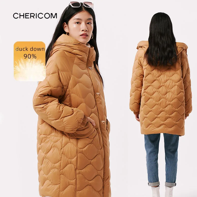 

Chericom женский зимний пуховик с капюшоном, легкие ветрозащитные манжеты средней длины, теплые повседневные пальто на молнии для офисных женщин Y299063Y