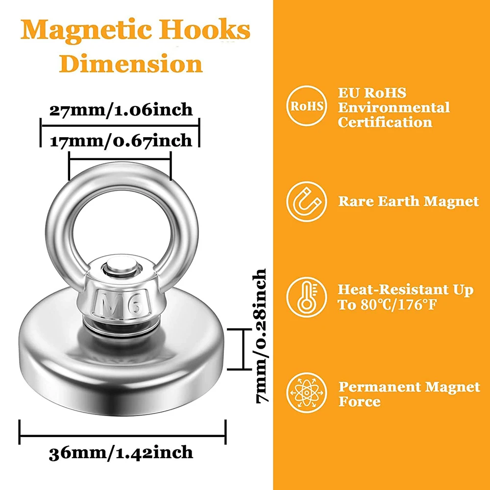 D20-36 Super Strong Magnet Fishing Neodymium Search Magnetic Heavy Duty Rare Earth Magnets with Countersunk Hole Eyebolt Salvage