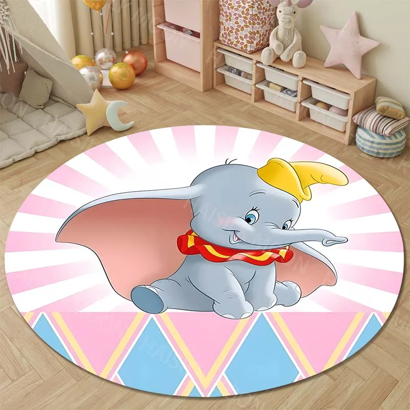 Elephant Disney Dumbo Round Rug for Bedroom Area Floor Mats for Kids Room Household Bath Chair Mat Carpet Living Room Home Decor