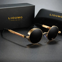 High Quality Classic Gothic Steampunk Sunglasses Polarized Men Women Vintage Round Glasses Metal Frame Blue UV400 lentes de sol
