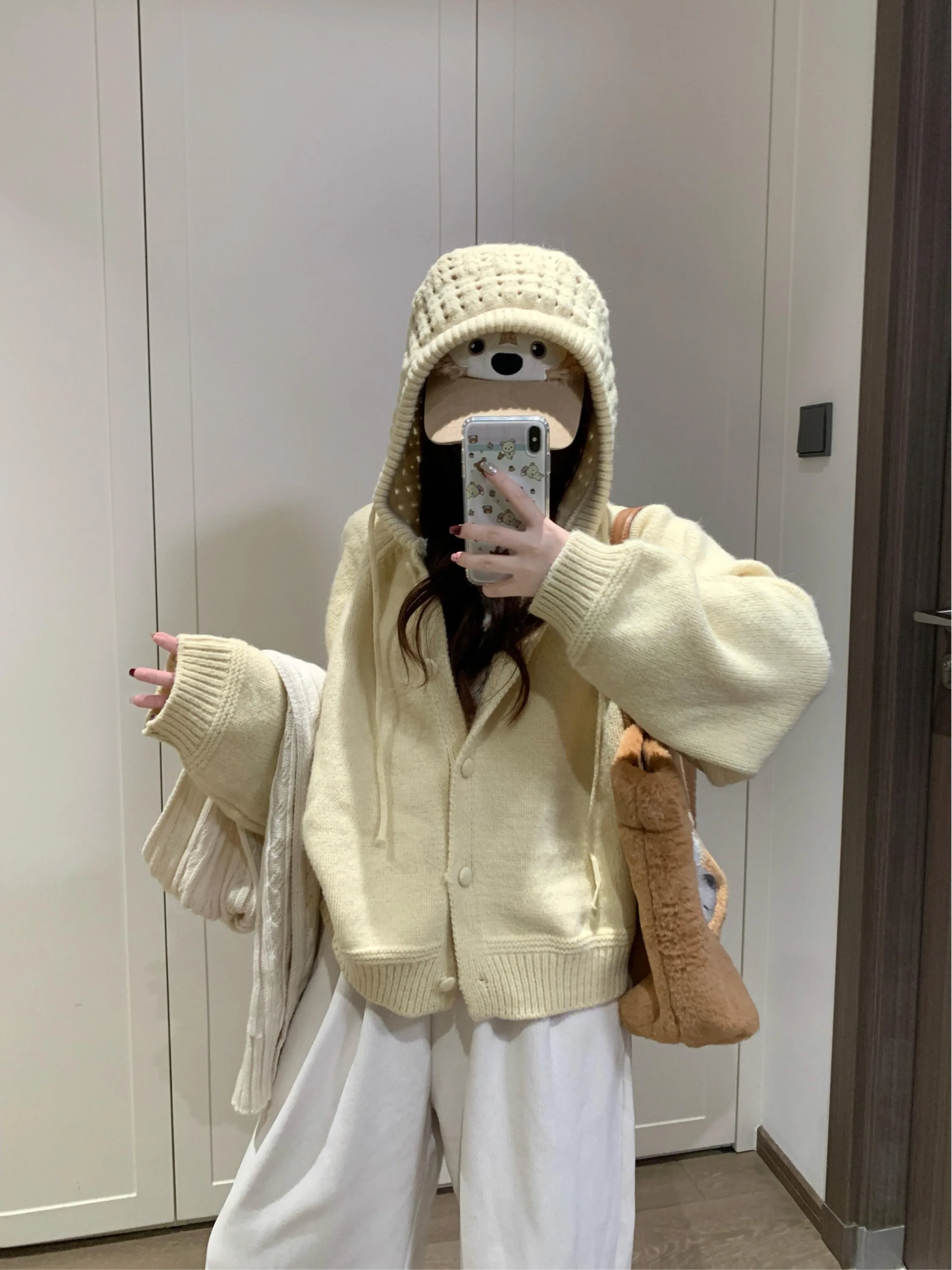 

Женский вязаный кардиган с ажурным узором, весна 2026, повседневный, с длинным рукавом, свободный крой, стройнящий эффект, комфортный, в корейском стиле