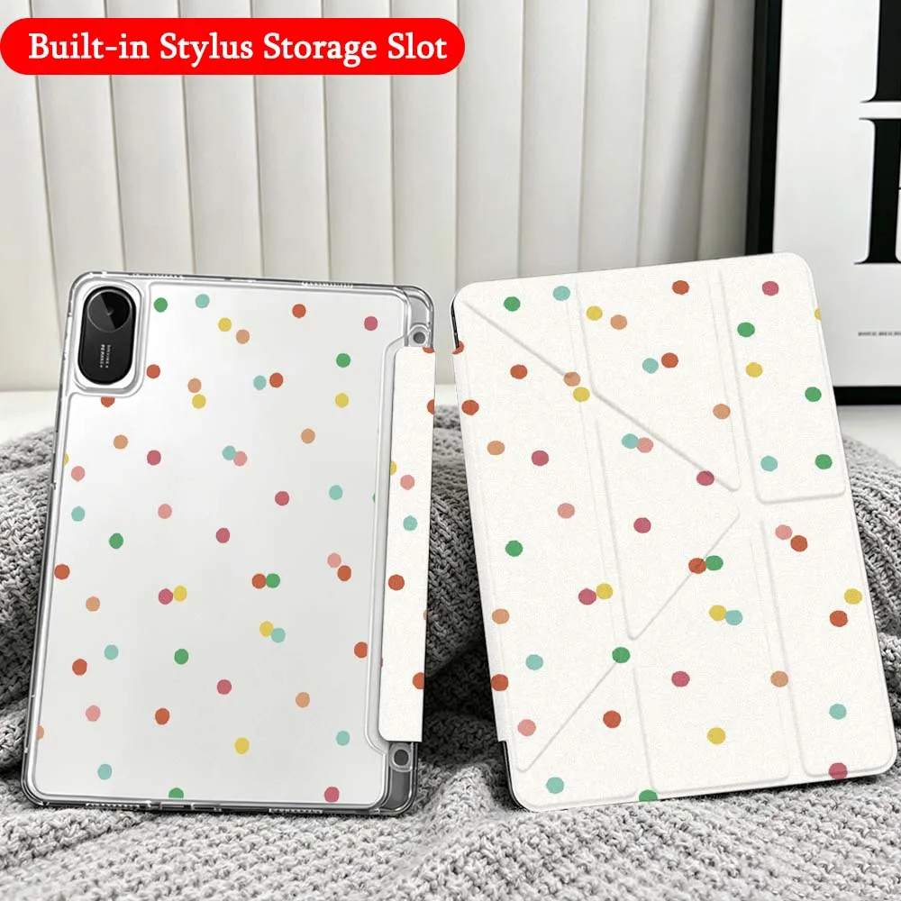 Cartoon Dots Pattern Art Case For Xiaomi Redmi Poco Pad 5 6 7 8 Pro SE 11 11.2 12.1 Inch Transparent Y-Shaped Folding Tablet