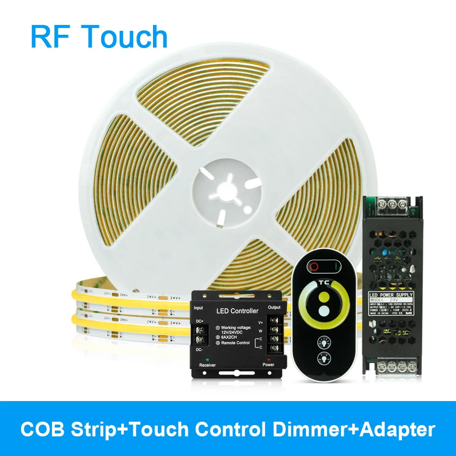 

Dimmable CCT COB Strip Light DC 24V RF Control Led Strip Flexible Ribbon 2700K-6000K Adhesive Tape For Indoor Bedroom Lighting