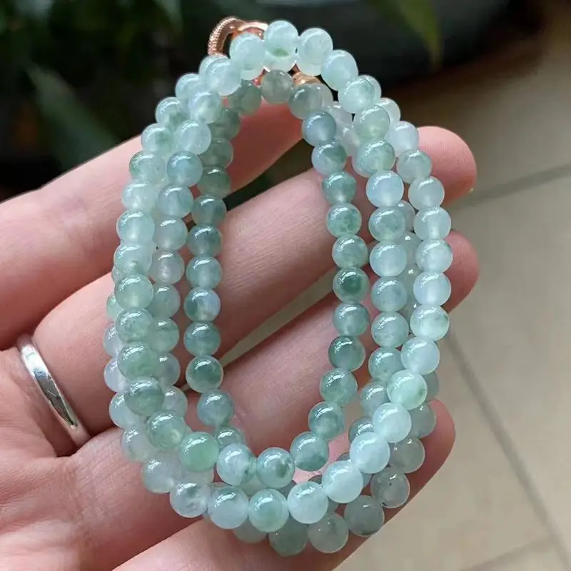 

Natural a Cargo Myanmar Jade Ice-like Moisturizing Floating Flowers -Circle Bead Necklace Bracelet Multi-Pur