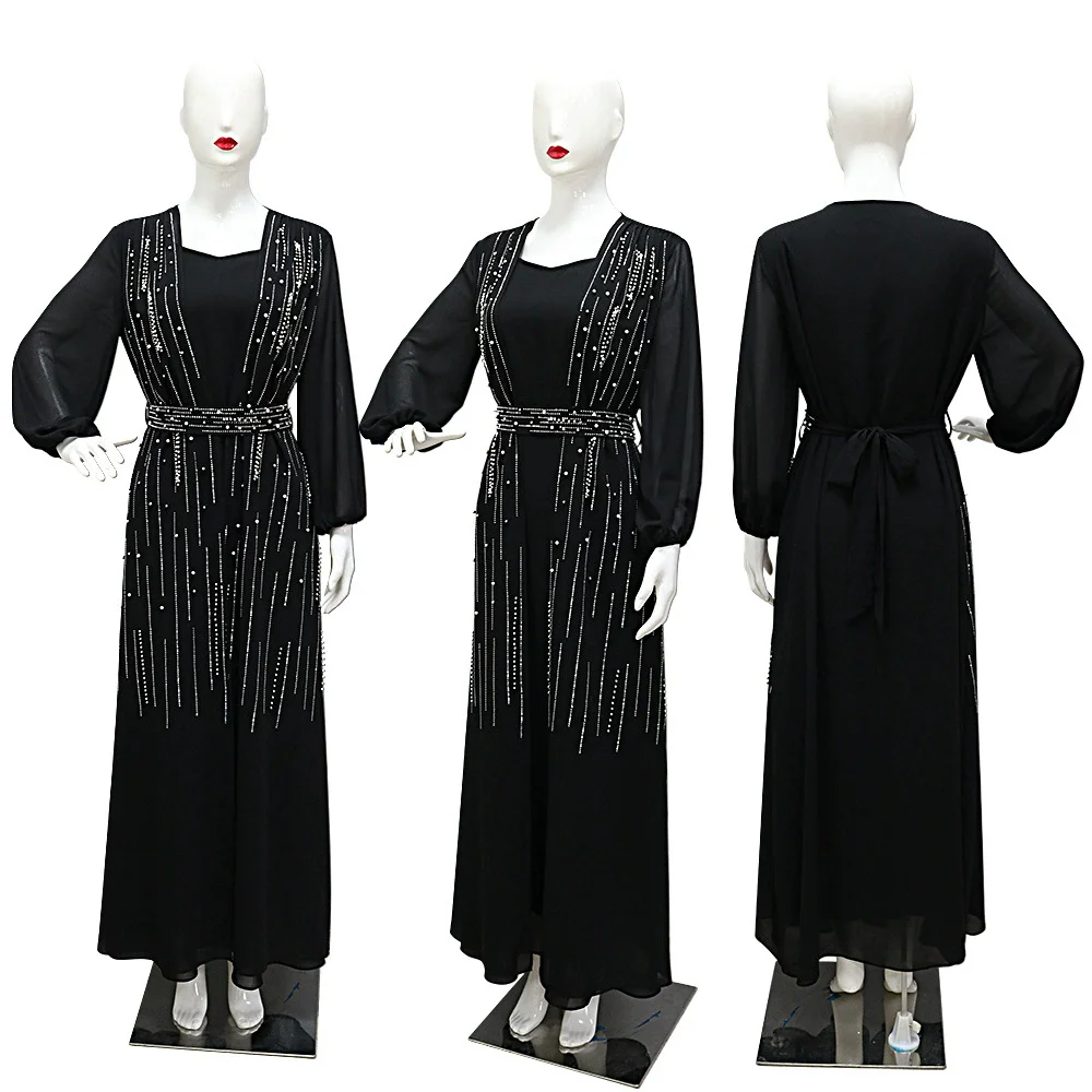 แฟชั่นมุสลิมรอบคอชุดโบสถ์แขนยาว A-Line ชุดราตรีงานแต่งงานวันเกิดอย่างเป็นทางการโอกาส Glitter ชุด