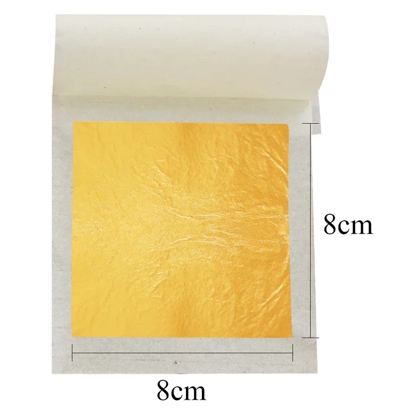 100pcs 24K Gold Leaf Sheets Gold Flakes Foil for Wall Decoration, Handicrafts Gilding, Paper Arts