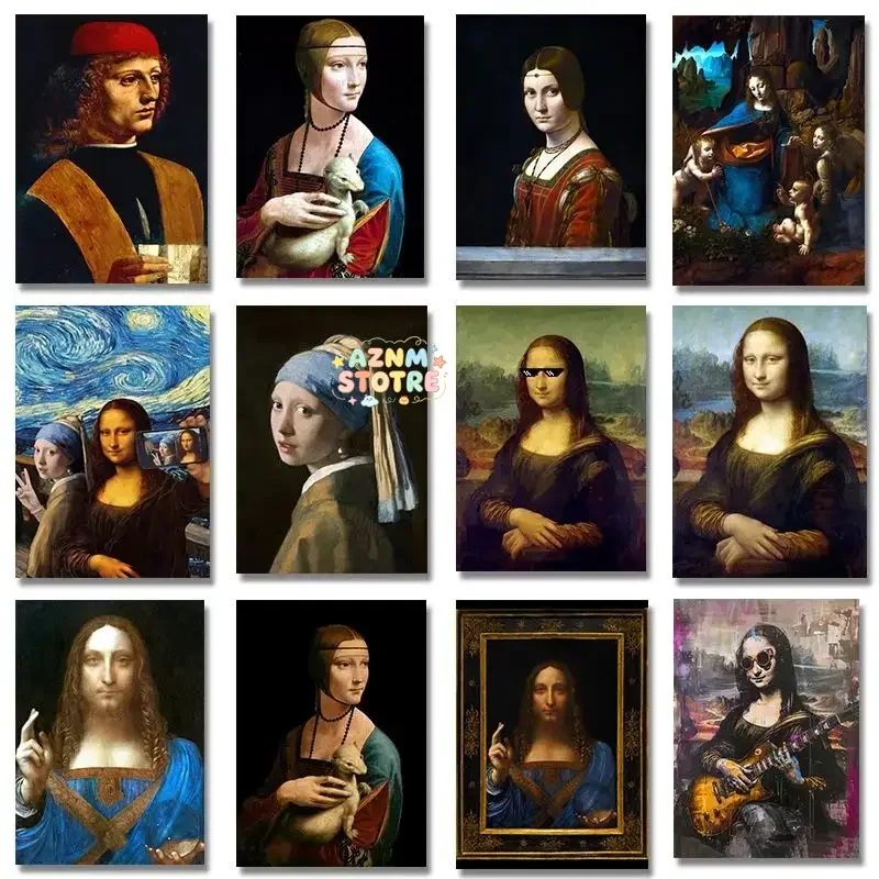 (No frame)Leonardo Da Vinci Artwork Salvator Mundi Mona Lisa Canvas Painting Poster Print Wall Art for Living Room Home Decor