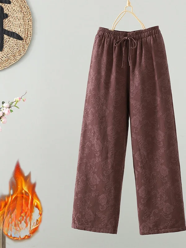 Pantalones de pierna ancha de lino y algodón bordados Retro, pantalones casuales sueltos para mujer, pantalones largos, cómodos, de corte recto, de cintura alta