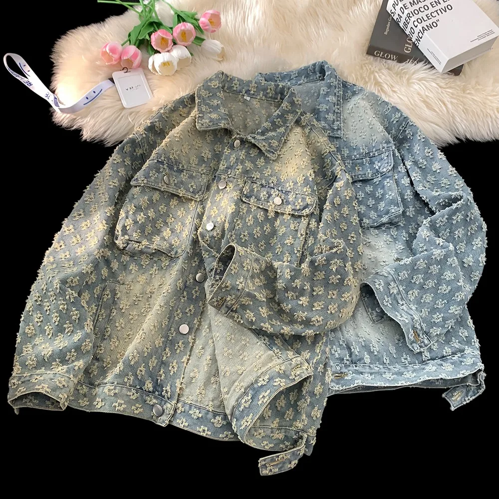 Jaket Denim Kasual Longgar Gaya Amerika untuk Pria, Pakaian Luar Trendi Musim Gugur, Fashionable