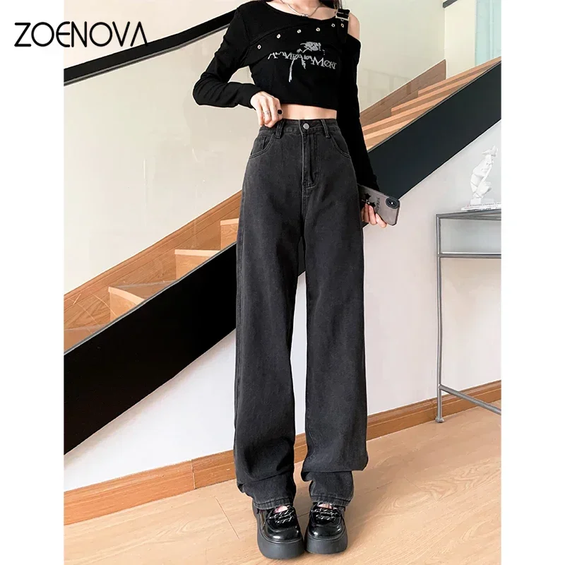 

ZOENOVA Jeans Women Wide Leg Pants Mom Femme Black Y2K Jeans High Waist Woman Trousers 2023. Odzież Pantalones Spodnie Damskie