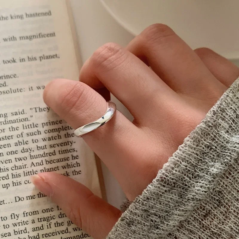 

925 Sterling Silver Charming Minimalist Wavy Letter Shape Adjustable Opening Ring for Women Fine Jewelry Minimalist Accessories