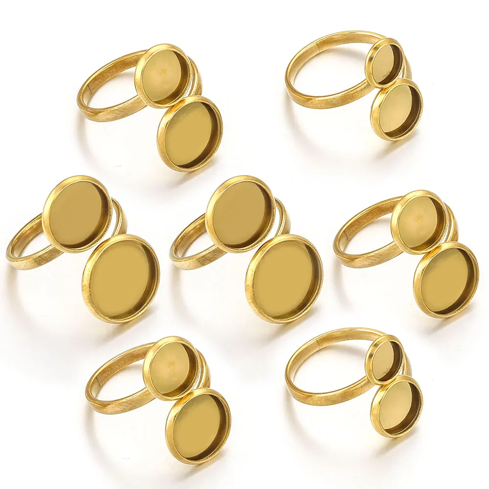 10pcs Adjustable Stainless Steel Open Ring Settings Blank Base Bezel Cabochons Rings for Jewelry Materials Making DIY Finger