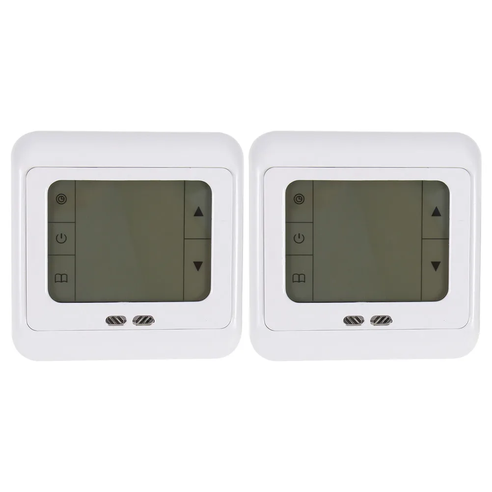 2Pcs Touch Screen Digital Thermostat for Floor Heating Easy Operation Large LCD White Backlight 6 Periods Daily Programming Warm