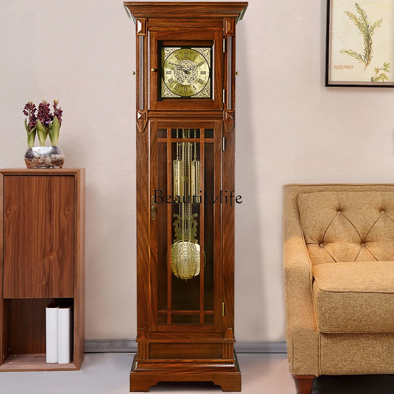 New Chinese floor clock Living room simple modern solid wood Chinese retro mechanical floor clock