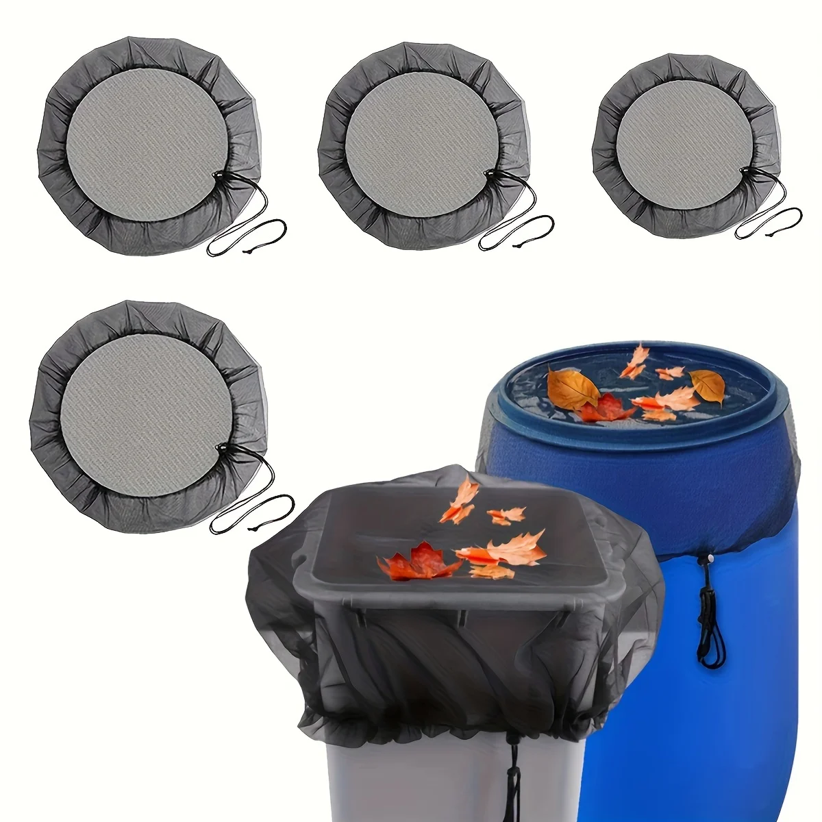 Mesh Cover for Rain Barrel, Rain Barrels Screen Water Bucket Covers Net with Drawstring to Leaves and Debris Out Rain Collection