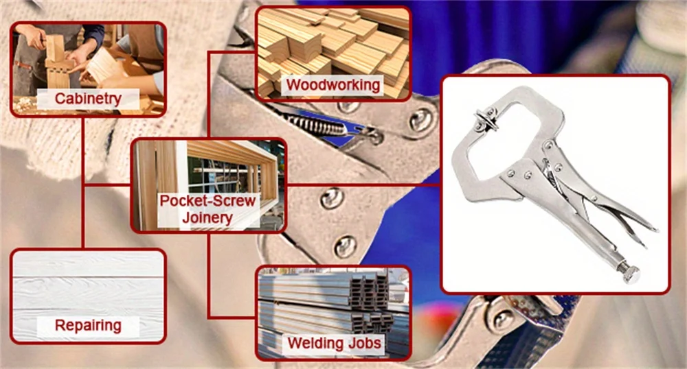 11 "مشبك C قابل للتعديل مكون من 5 قطع - كماشة قبضة عزم دوران عالية مع وسادات قاعدة دوارة لصيانة السيارات/الآلات