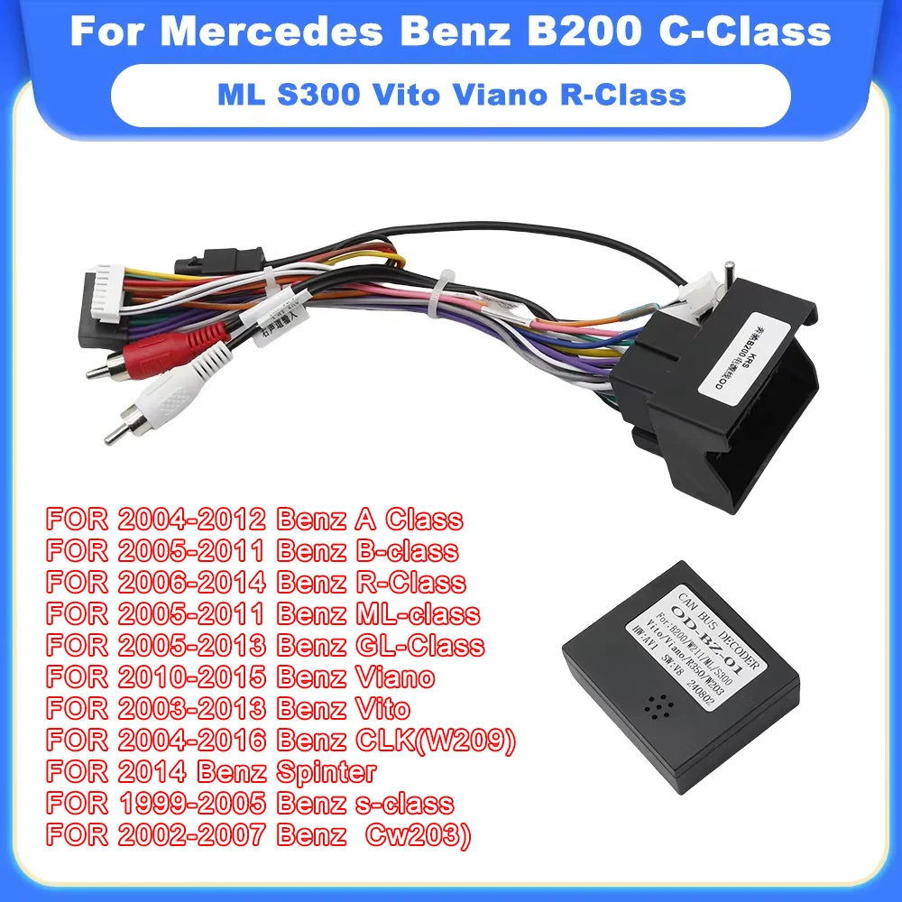 Car Android 16PIN Power Wiring Harness Cable With Canbus For Mercedes Benz B200/C-Class/ML/S300/Vito/Viano/R-Class
