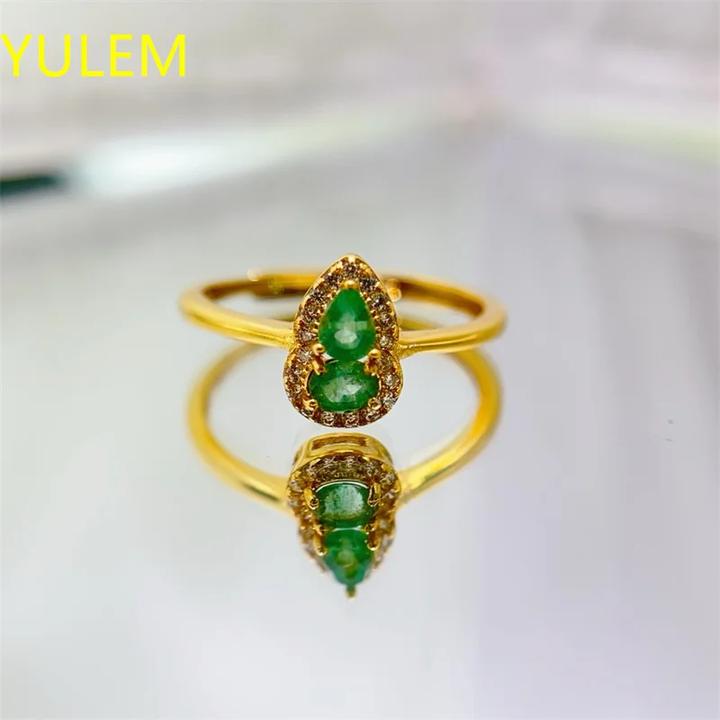 Natural Emerald Calabash Ring New 925 Sterling Silver Natural Gemstone Precious Gemstone Precious Gift
