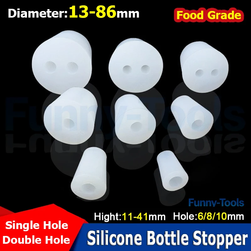 1-10pc Hole 6/6.8/8/10mm Food Grade Silicone Bottle Stopper Single/Double Hole Rubber Plug Dia 13-86mm For Bottle Tube Container