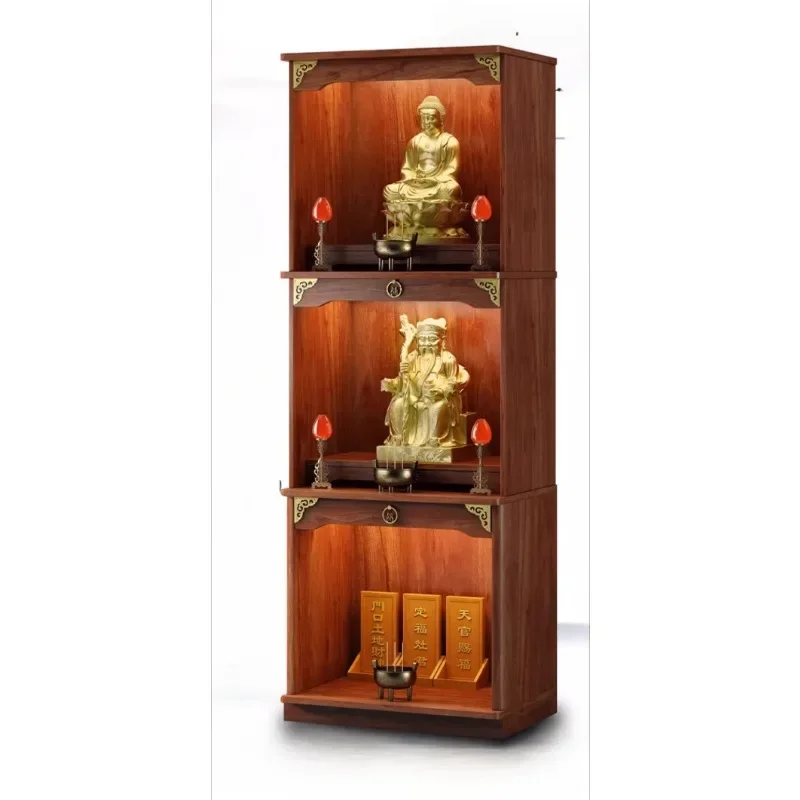 Dhh New Chinese vertical cabinet Solid wood God of Wealth cabinet Bodhisattva worship platform Three-layer god cabinet