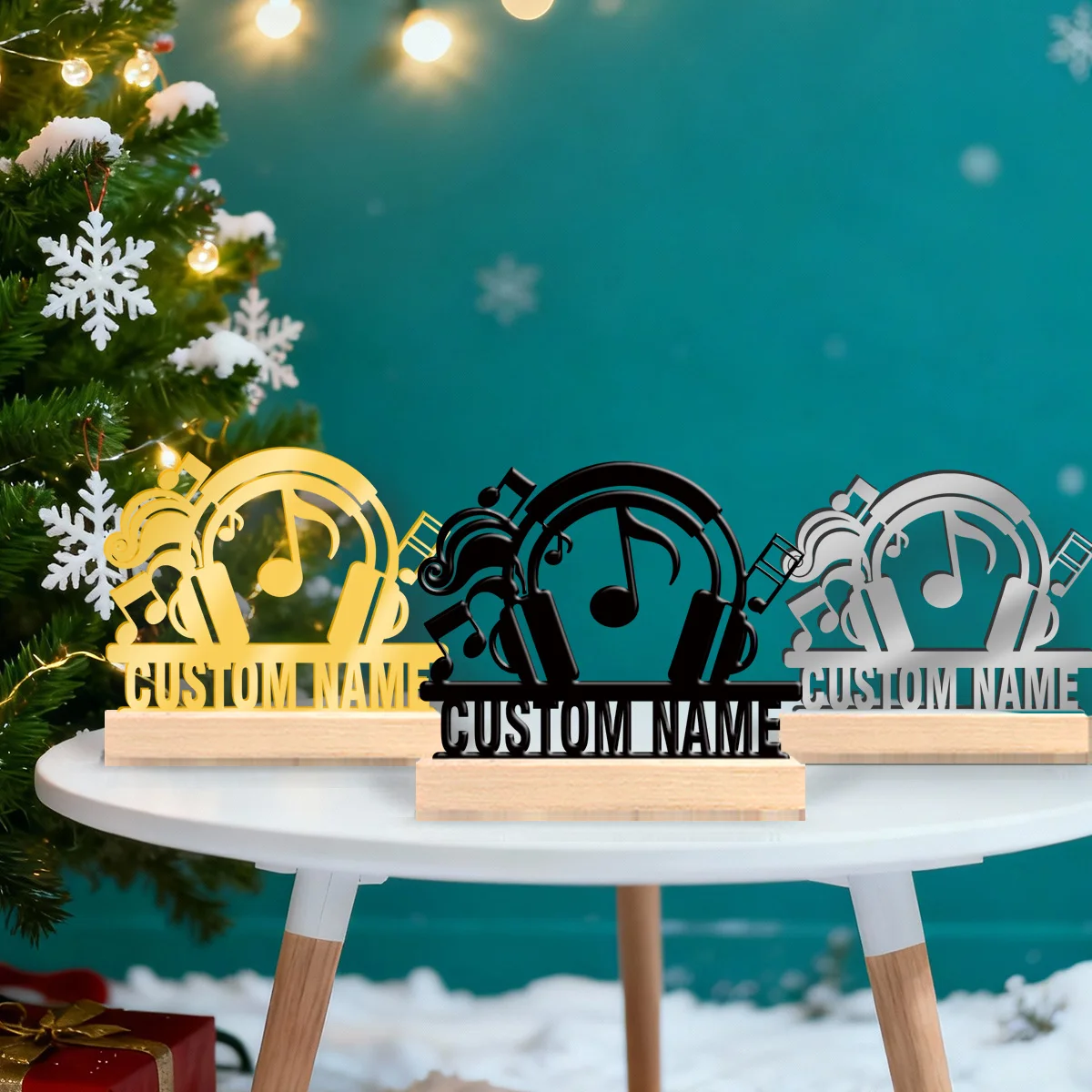 1pc Customizable Wrought Iron Desktop Decoration Customizable Content Equipped with Wooden Base Bar Decoration, Holiday Gifts