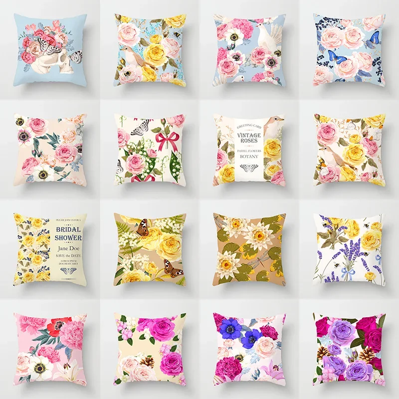 45X45CM Beautiful Bird Pillow Floral Cushion Retro Butterfly Throw Pillowcase Decorative Home Decoration Sofa Cushion