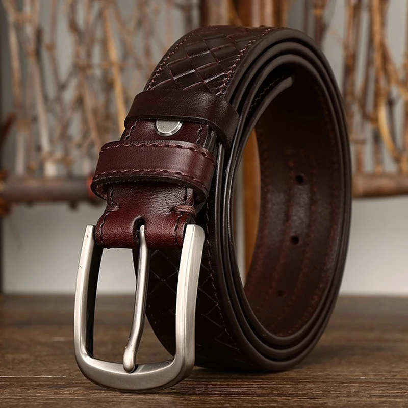 Braided Belt Handmade Luxury Cowhide Pin Buckle Genuine Leather Belt for Men High Quality Vintage Hand-woven Business Jeans Belt