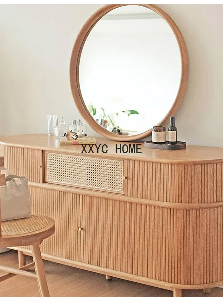 Solid Wood Rattan Storage   Living Room  Sideboard  Retro Domestic Roller Shutter Entrance Cabinet Side Cabinet