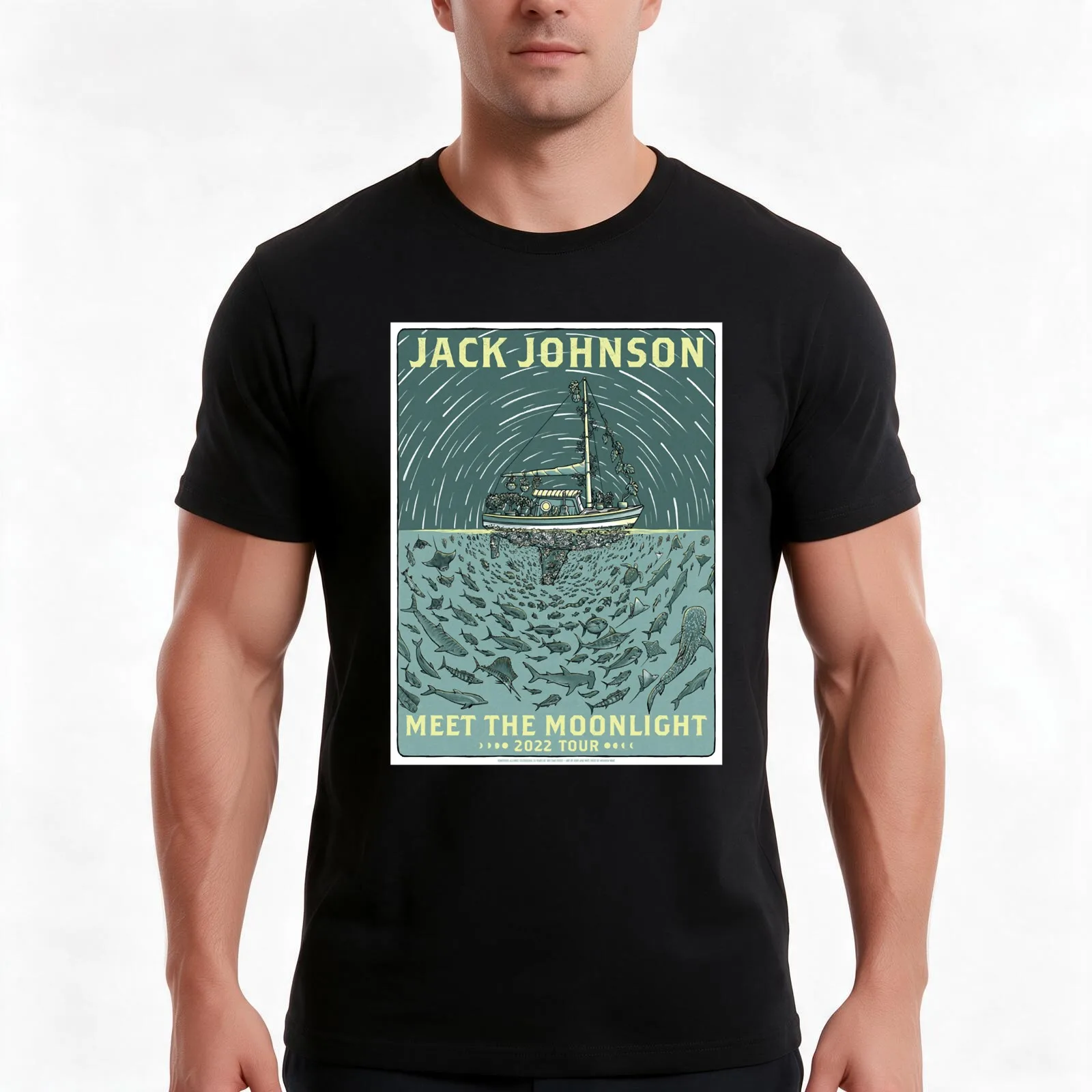 Jack Johnson Meet the Moonlight Classic T-Shirt, Summer Casual Cotton Tee, Oversized Streetwear Tops, Vintage Graphic Print