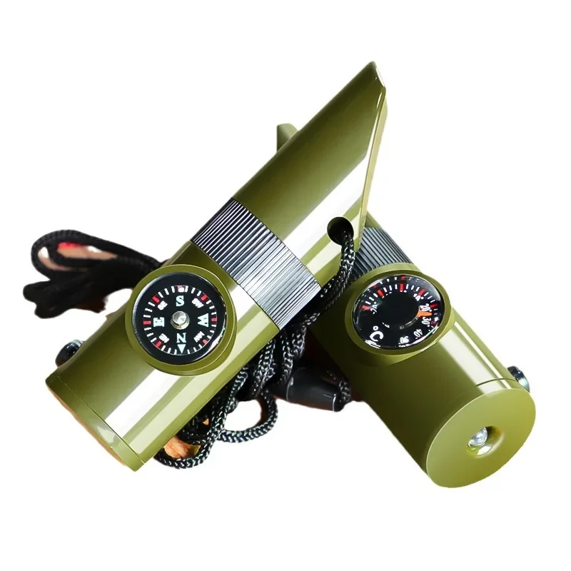アウトドアサバイバル機器ホイッスル多機能ポータブル緊急コンパス虫眼鏡懐中電灯温度計