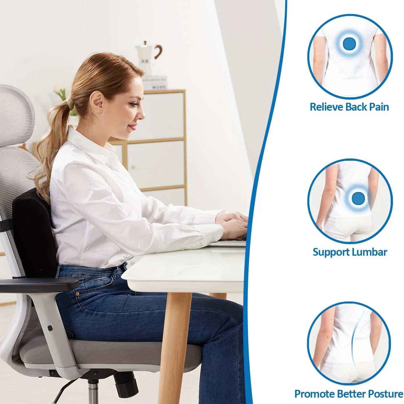 Lumbar Support Pillow For Office Chair And Car Seat, Perfectly Balanced Memory Foam Lumbar Pillow Multi-purpose Back Cushion For