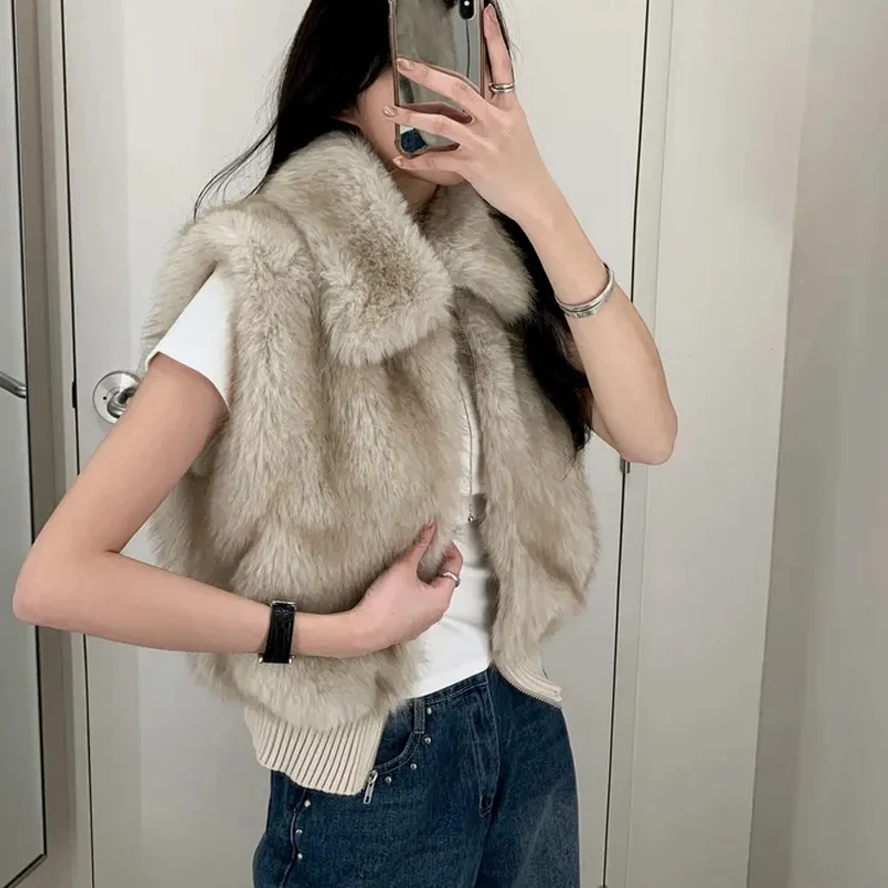 

Thiened Knitted Sve Fur Jaet Women's Autumn Winter Korean Sle Environmental Splicing Detachable Mink Vest Top