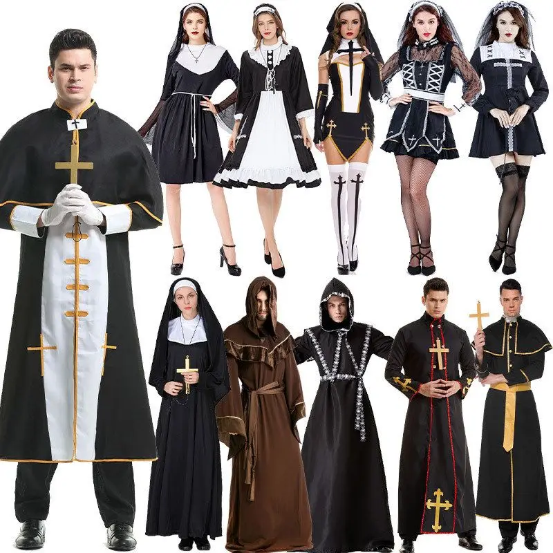 Traje de Cosplay de loween de Freira Medieval, Vestido Tradicional E para Performance de Palco, Sdotisa, Maria,...