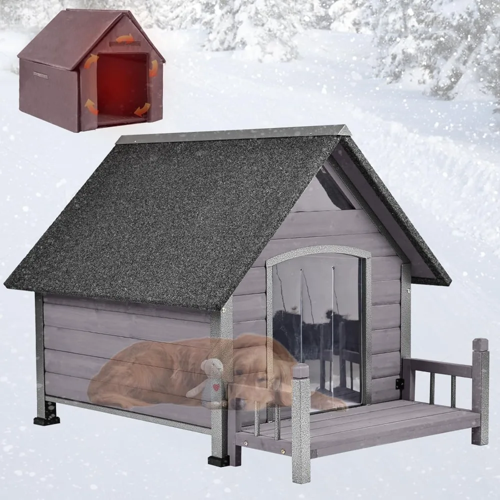 

Dog House Outdoor, Insulated Dog Kennel Outside for Large Breed,Weatherproof Large Dog Shelter with Anti-Chewing Iron Frame