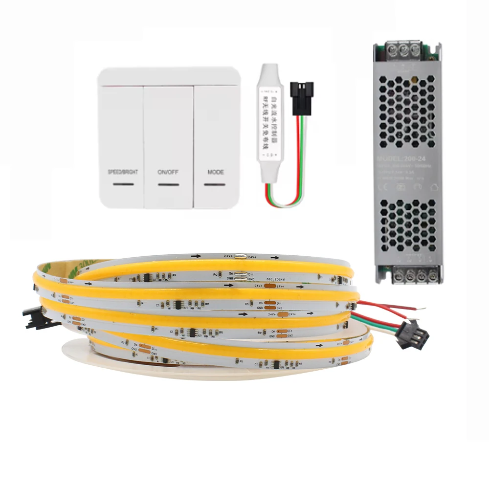 WS2811 COB تشغيل المياه COB LED قطاع تدفق الضوء تيار مستمر 24 فولت بكسل IC مطاردة تأثير فليكس الشريط 5 متر 10 متر الشريط