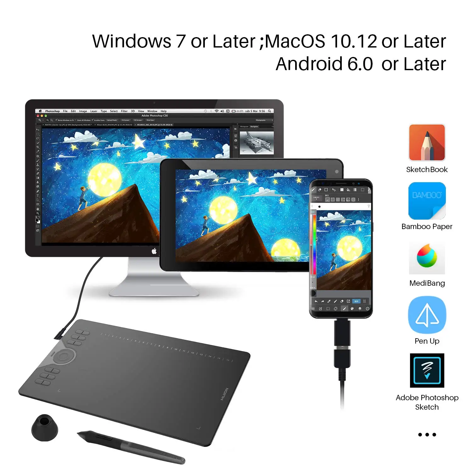 HS610 Huion المهنية القلم الإلكتروني ملحقات الكمبيوتر لوحة الرسم الرسومية #6