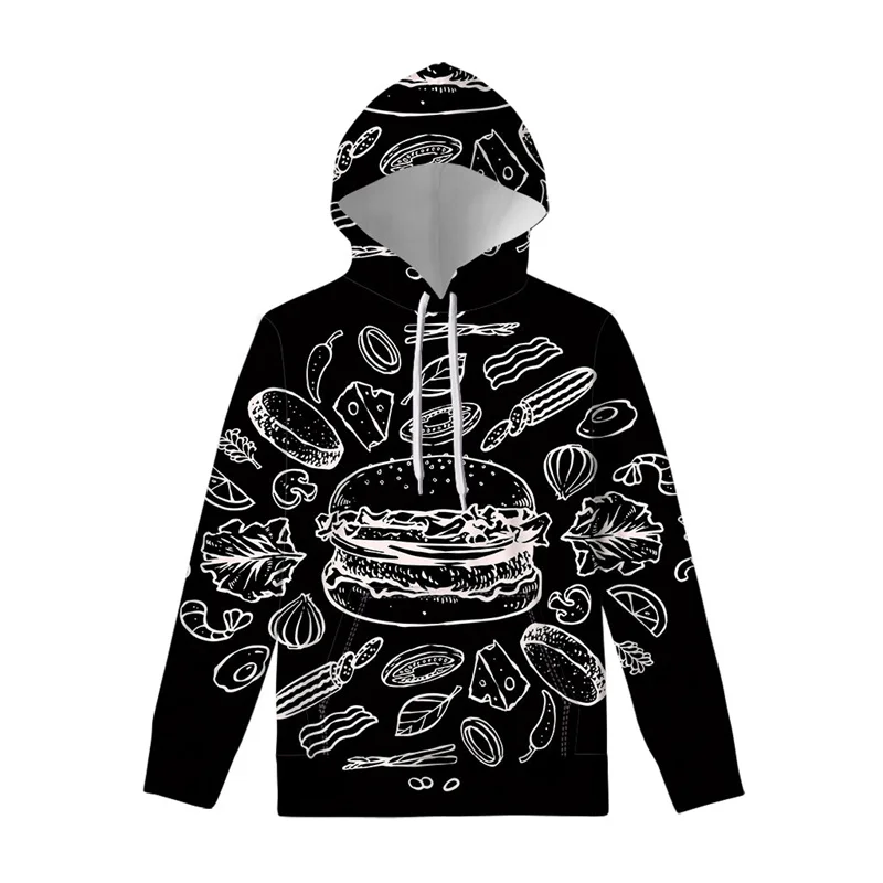 Fashion 3D Printed Cute Food Hamburger Hoodie Men Clothes Cool Outdoor Hoody Long Sleeve Pullover Swearshirt Tops Casual Hoodies