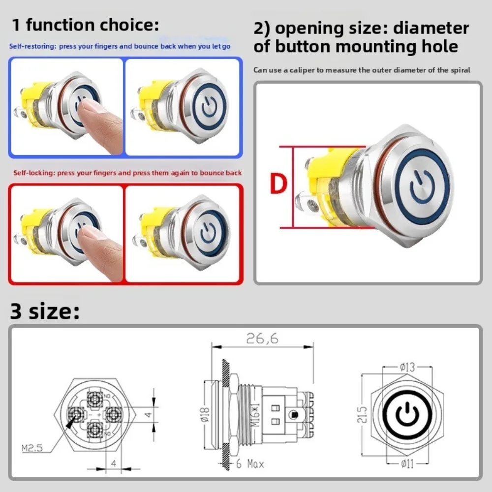 

Suowei автомобильный сильноточный винтовой водонепроницаемый усилитель с подсветкой, металлический кнопочный переключатель 16 мм, самоблокирующийся, самовозвращающийся