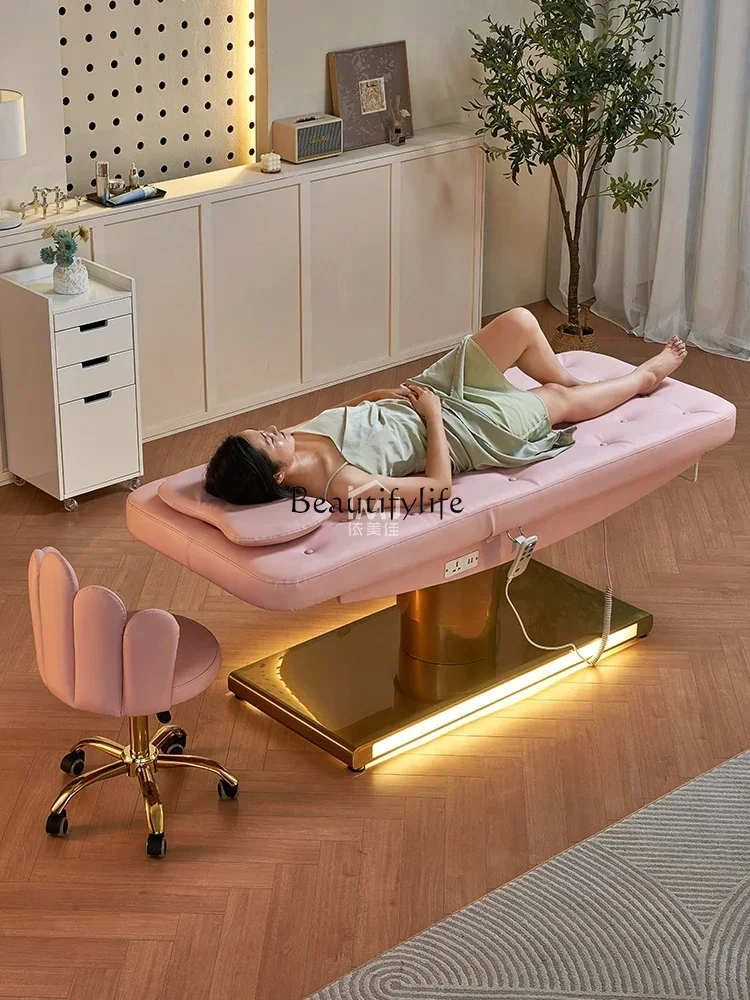 02Electric Beauty Bed Lifting Golden Base Massage Eyelash Face Washing Bed