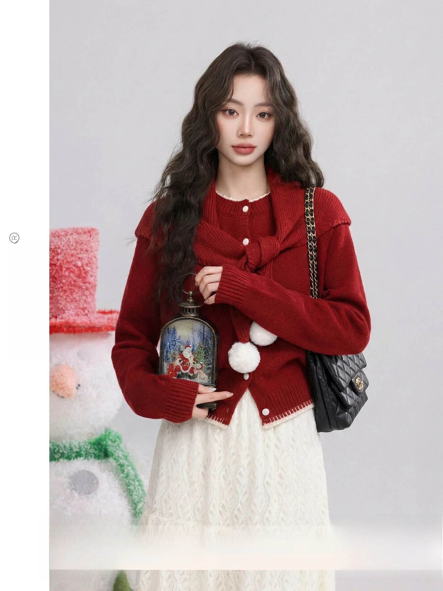 

Зимний красный свитер для женщин: Нежный новогодний пуловер с длинным рукавом и круглым вырезом, мягкий и уютный, для повседневной носки