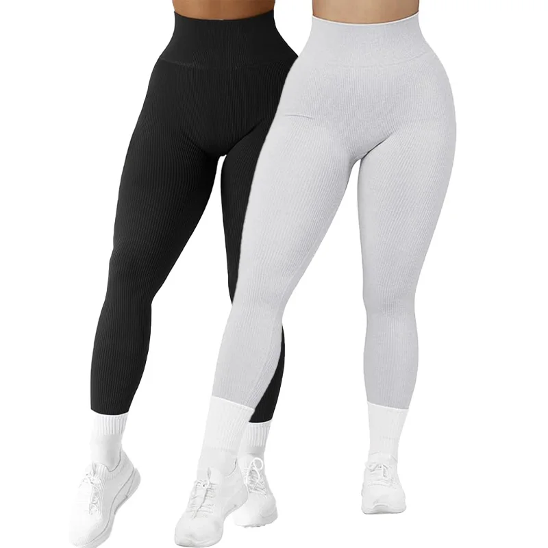 Ribbed Yoga Pants High Waisted Gym Leggings Sport Women Fitness Seamless Female Legging Running Training Tights