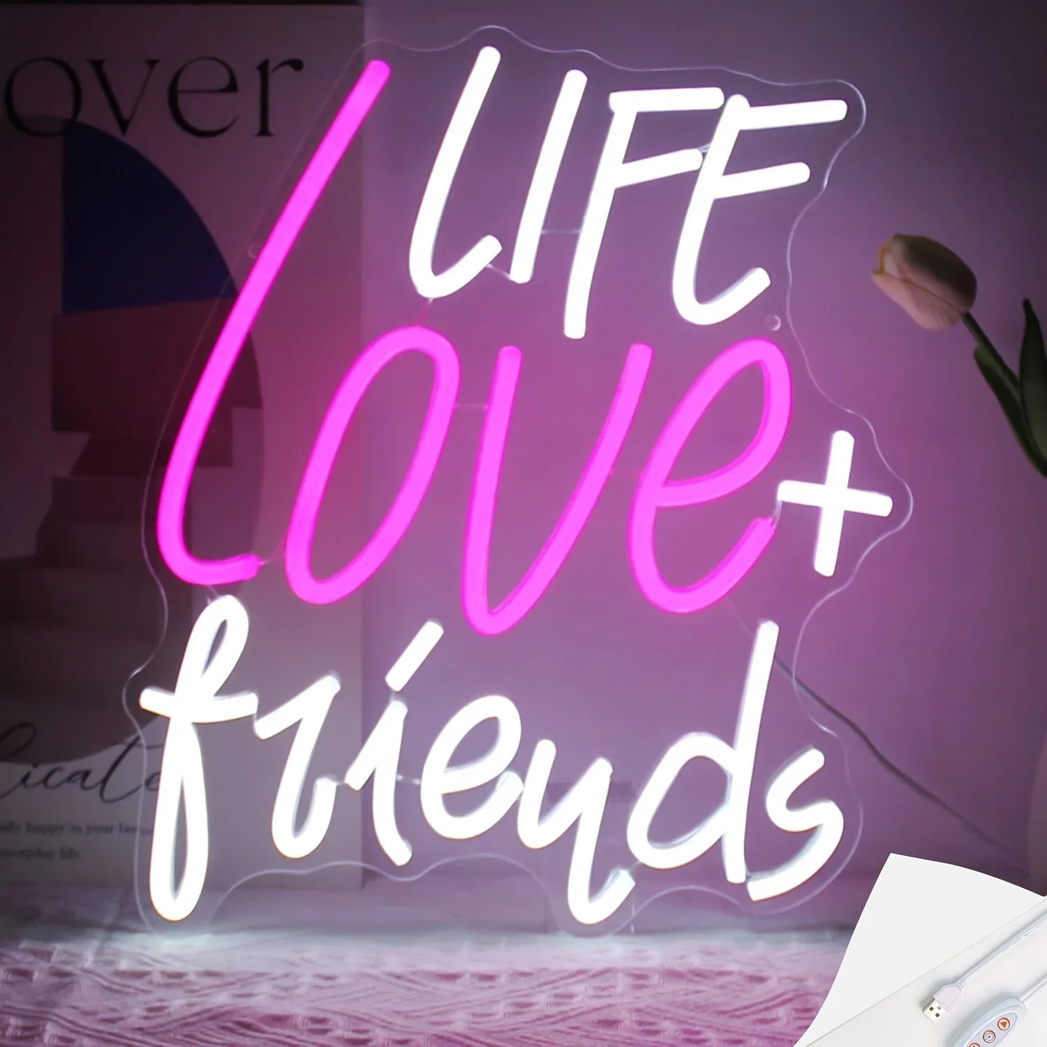 

Неоновая вывеска «Жизнь, Любовь, Друзья» с регулируемой яркостью, светодиодный неоновый светильник для гостиной, общежития, кофейни, кафе, мероприятий, декора стен, вечеринок в честь дружбы