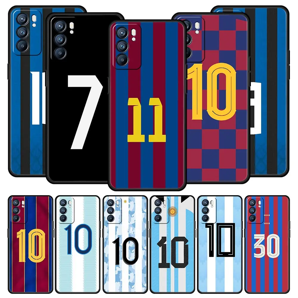 Football número 7 10 30 caso de telefone para oppo encontrar x5 a54 a53 a52 a9 2020 a15 a95 a16 a76 a74 a12 reno7 se reno6 pro plus 5g capa